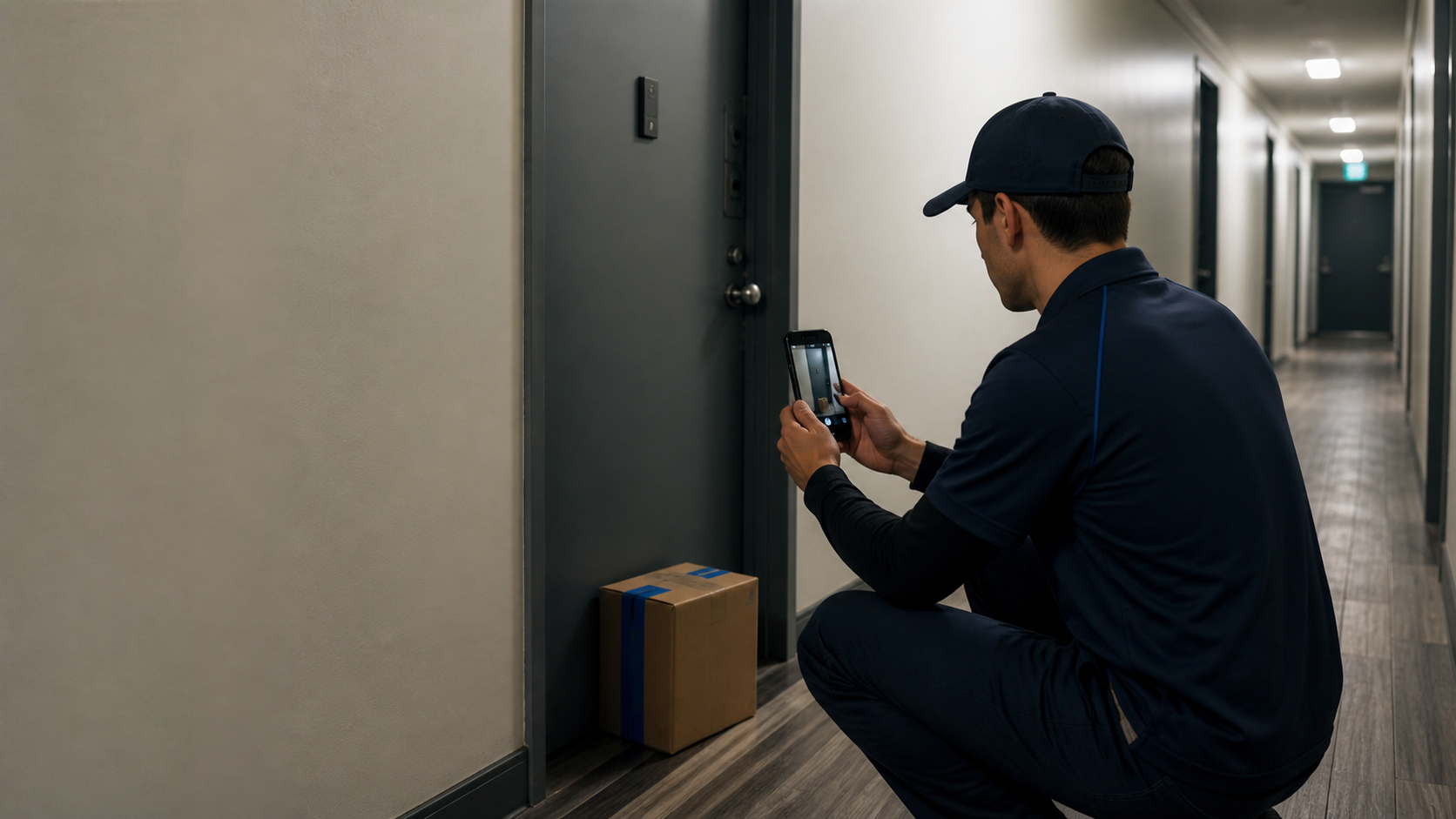 Clear proof-of-delivery photo at an apartment doorway