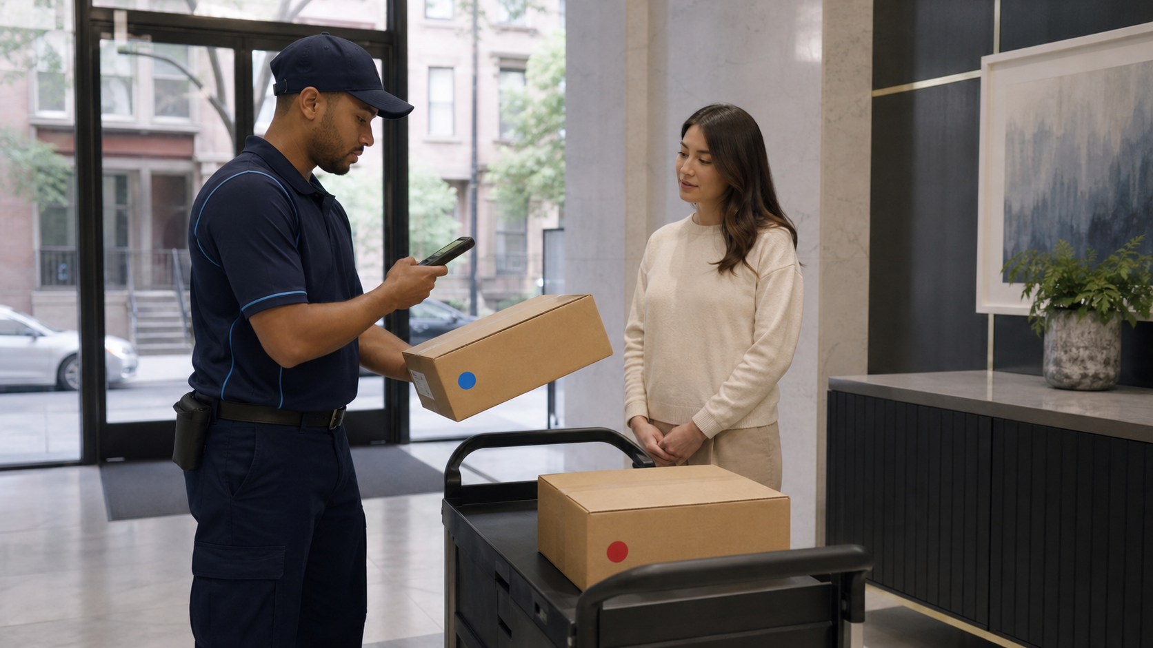 Delivery associate matching a package before handoff