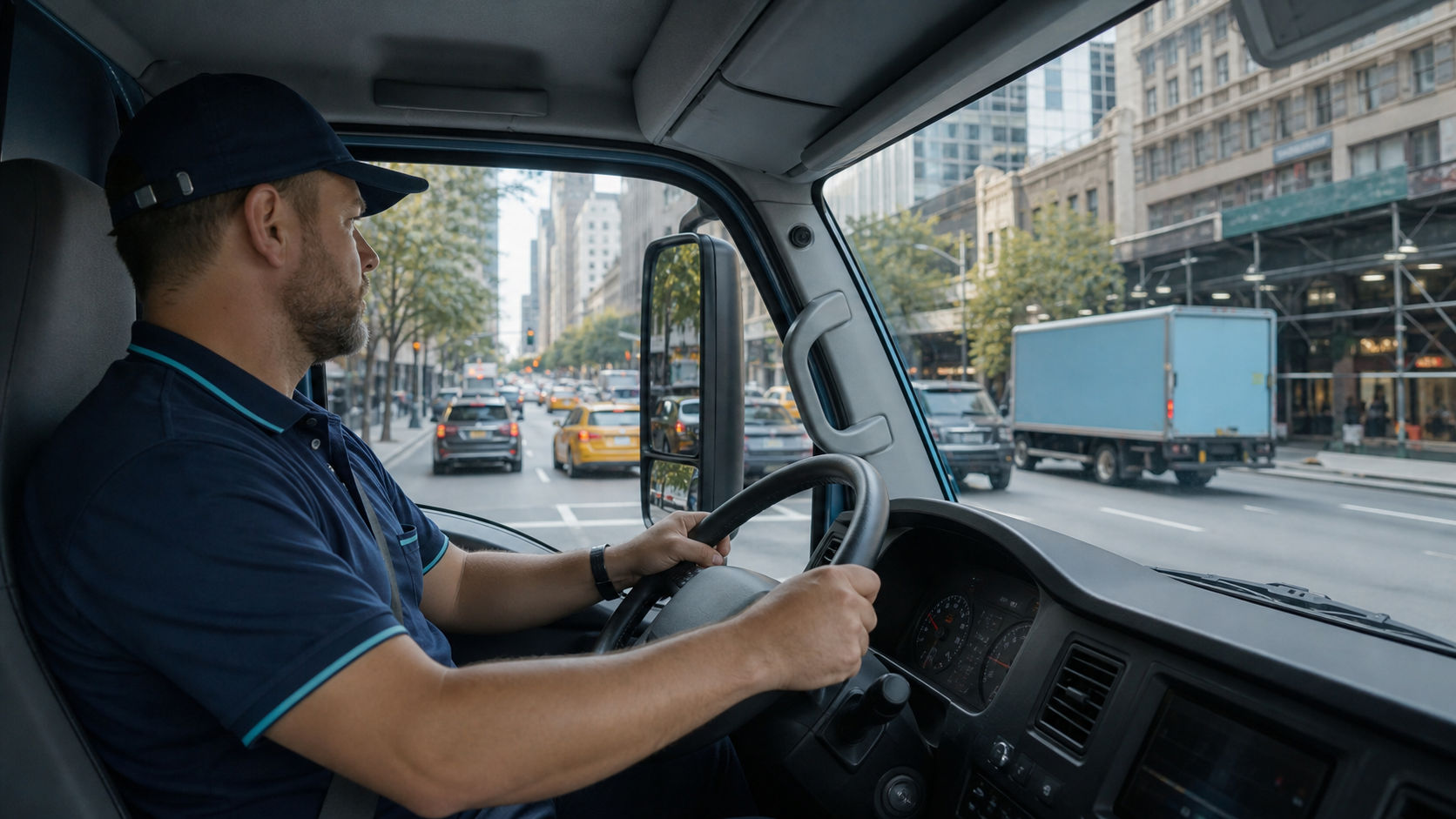 Dash Logistics driver focused on a New York street